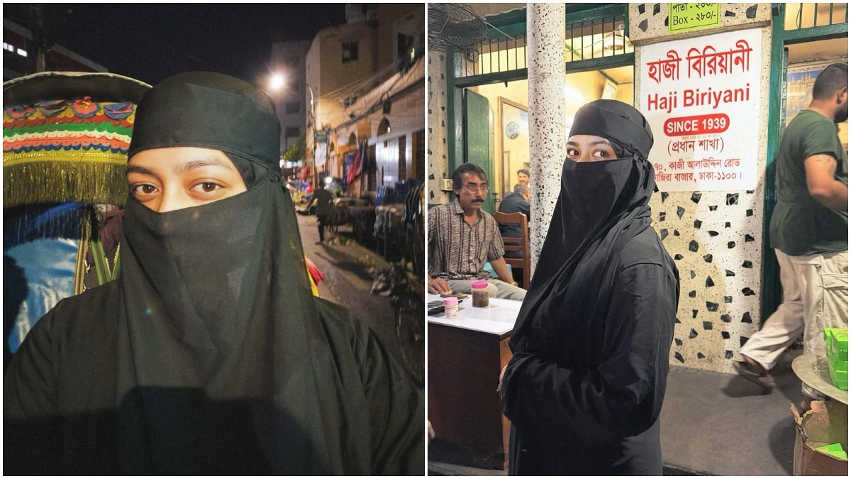 বোরকা পরে বিরিয়ানি খেতে পুরান ঢাকায় নায়িকা