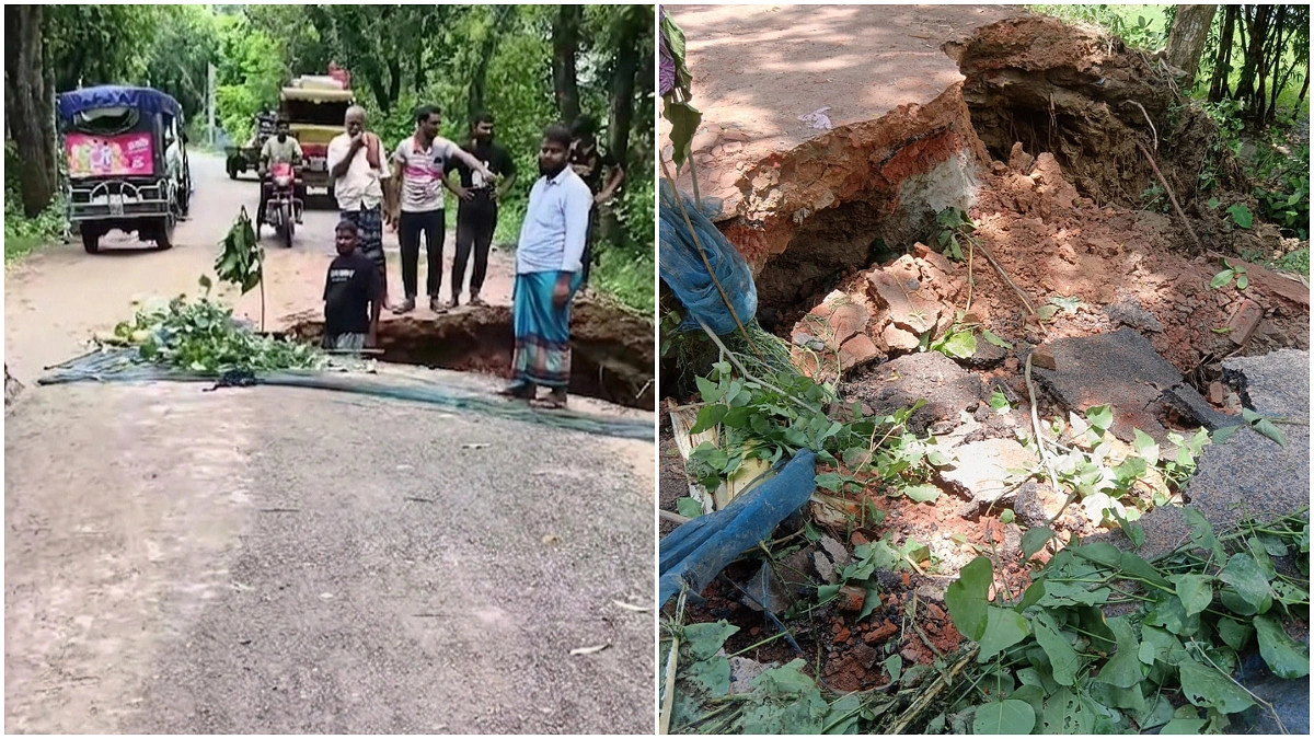 টানা বৃষ্টিতে গাংনীর সড়কে ভাঙন, আতঙ্কে এলাকাবাসী