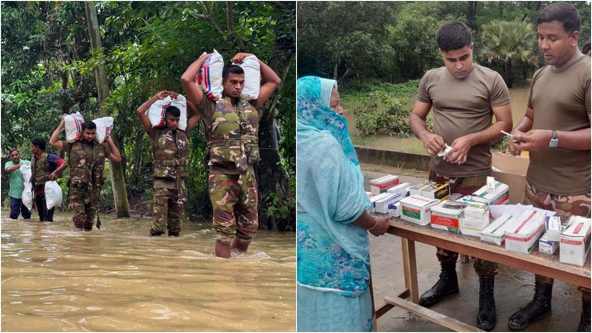 চট্টগ্রামের বন্যাদুর্গত এলাকায় সেনাবাহিনীর ত্রাণ ও চিকিৎসাসেবা